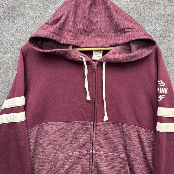 PINK Victoria's Secret Full Zip Hoodie Women's L Burgundy Heathered Love Pink - Picture 10 of 12